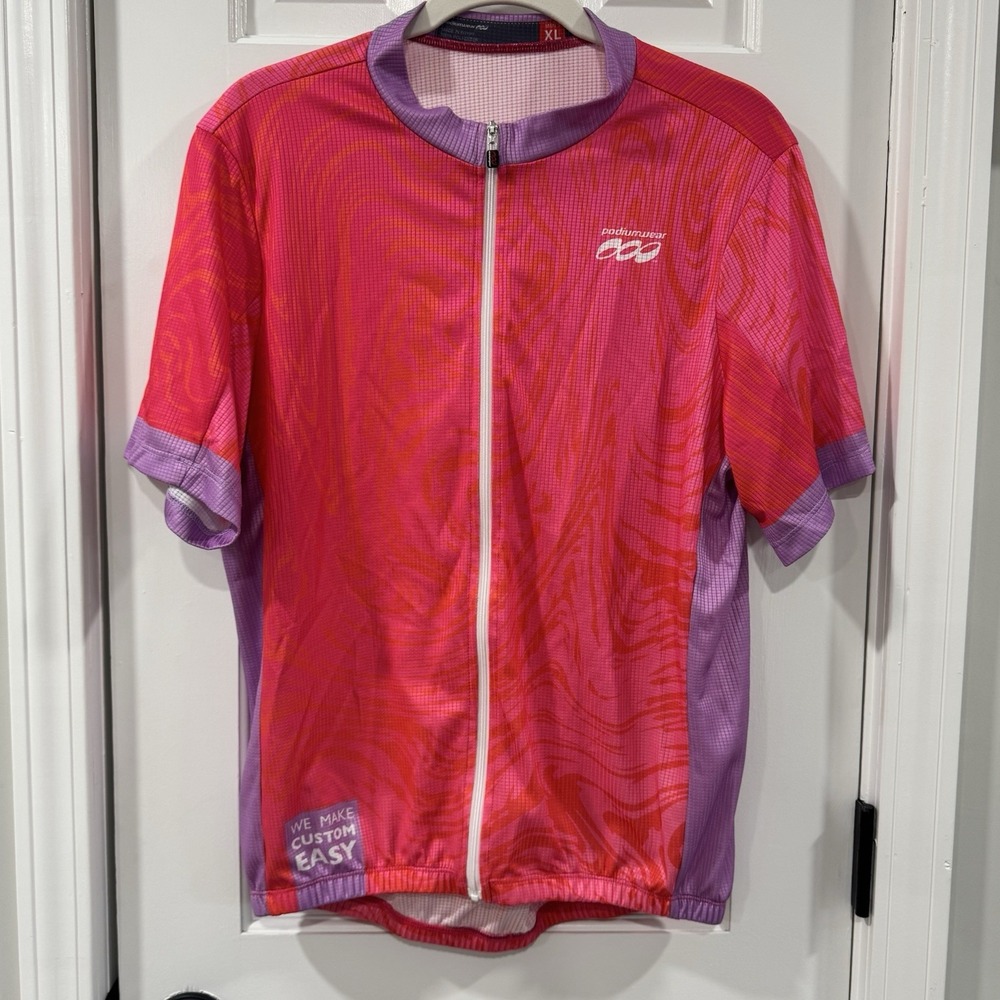 Podiumwear Men's XL Cycling Jersey Pink Purple Full Zip Short Sleeve Bike